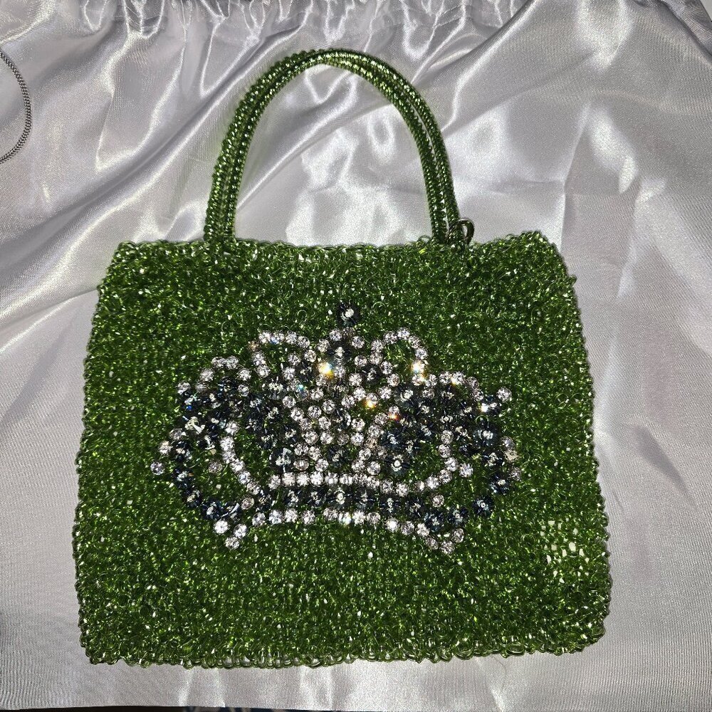ANTEPRIMA Wire Purse - Verde with a Jeweled Crown Design on Front NWOT